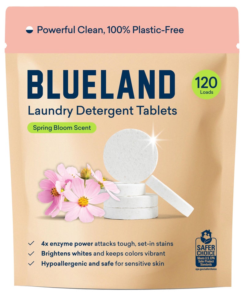 BLUELAND Laundry Detergent Tablets, 120 Count, Spring Bloom Scent, Plastic-Free Eco-Friendly Pods, Sheets, Liquid Alternative - Safe for Sensitive Skin, Gentle - Image 1